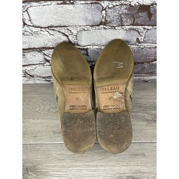 ITALEAU Tan Suede Leather Ankle Side Zipper Low Heel Boots Women Sz 37EU/7.5M US - Picture 7 of 16